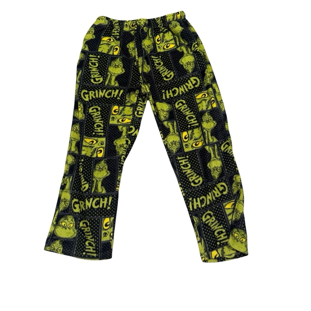 Dr Seuss The Grinch Fleece Lounge Pajama Pants Green Black Mens XL Pockets